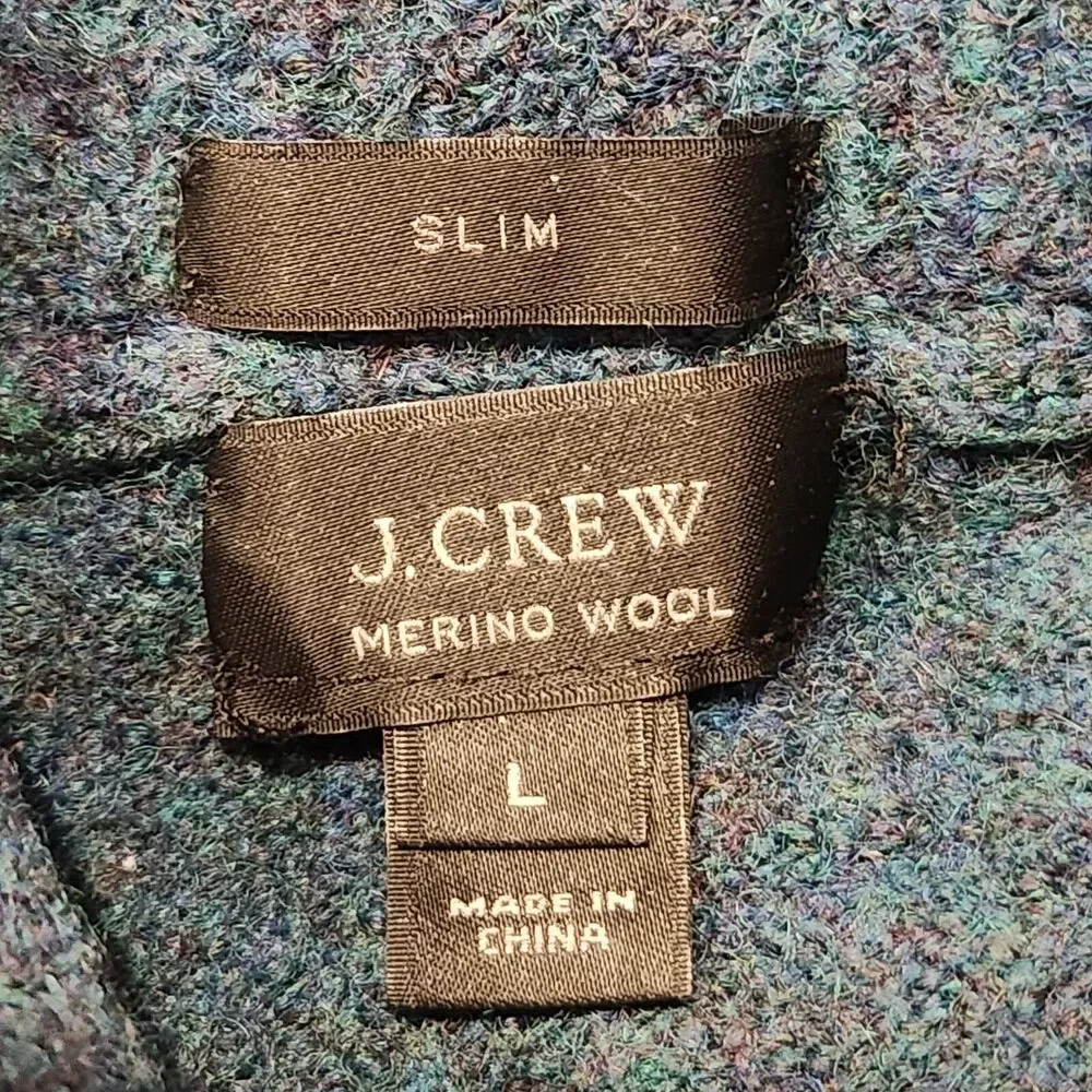 J Crew Women Merino Wool Slim Blue Shawl Collar Leather Elbow Patch Sweater READ